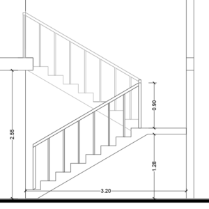 PACK-ESCALERAS. Dibujo en planta, alzado y dibujo de barandal.